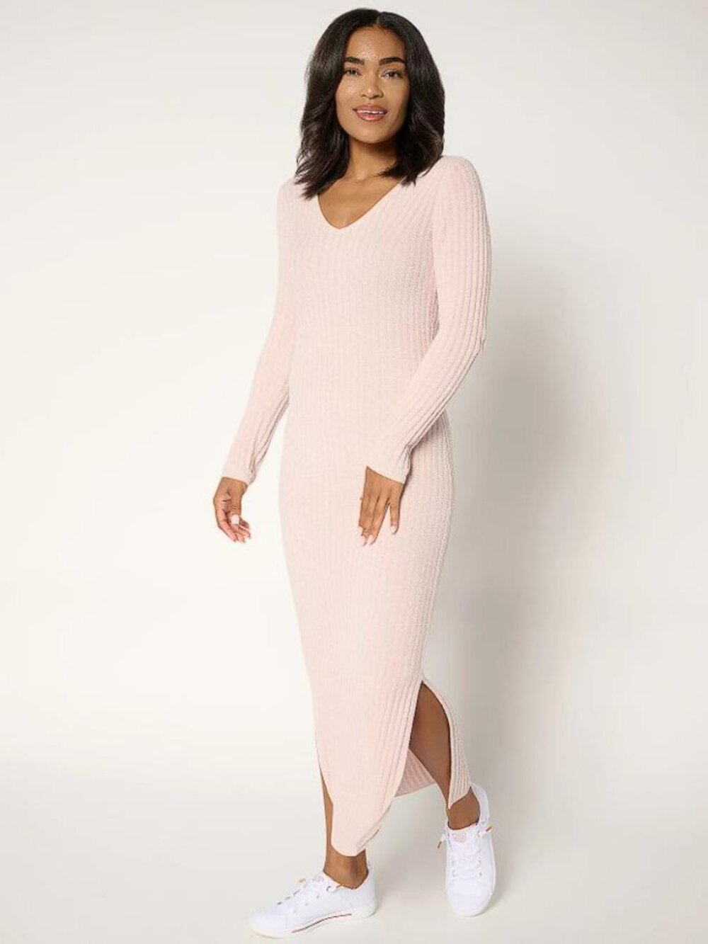 BAREFOOT DREAMS Women's CozyChic Ultra Lite Long Sleeve V Ribbed Dress Size XS